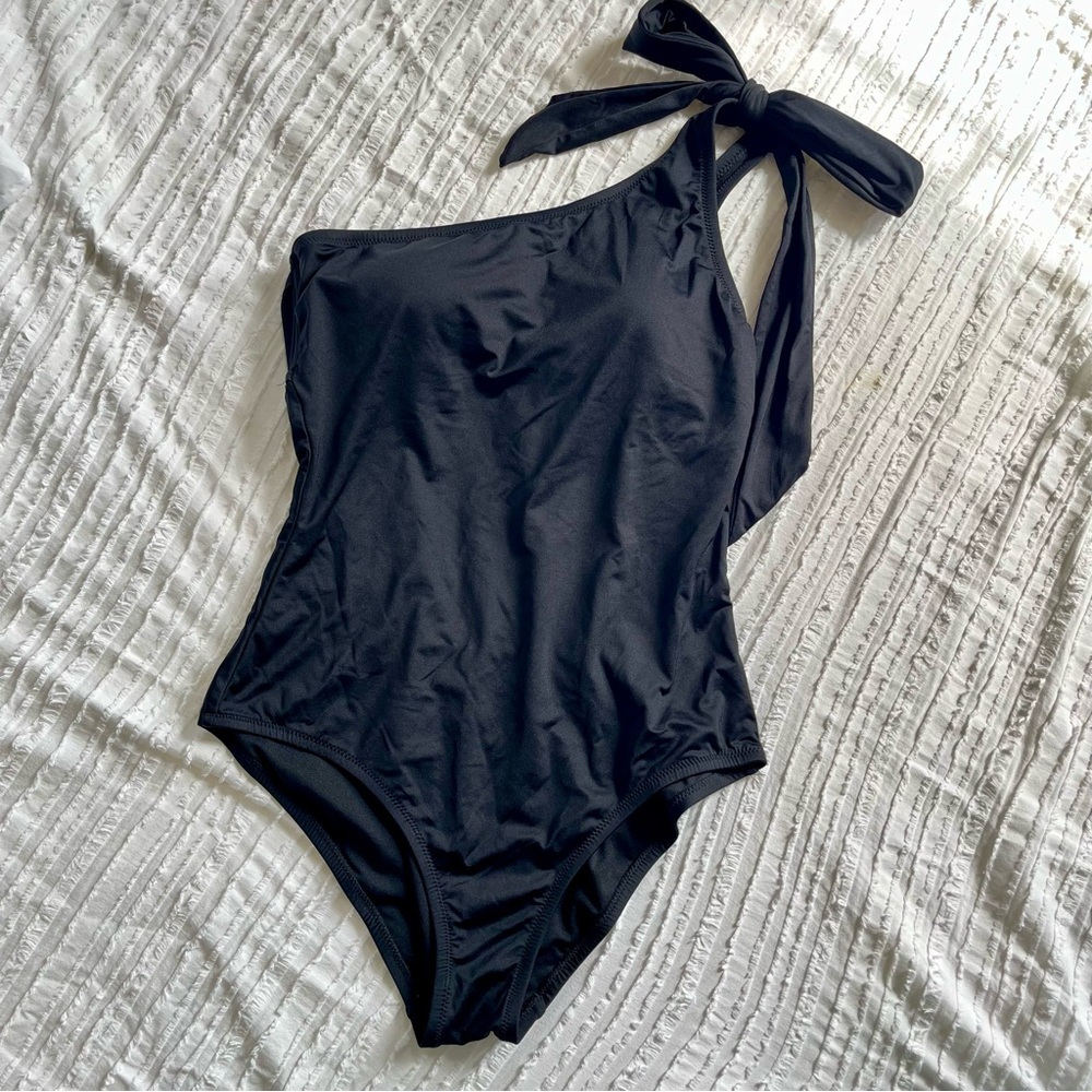 Kona Sol One Shoulder Black Bathing Suit, Size M